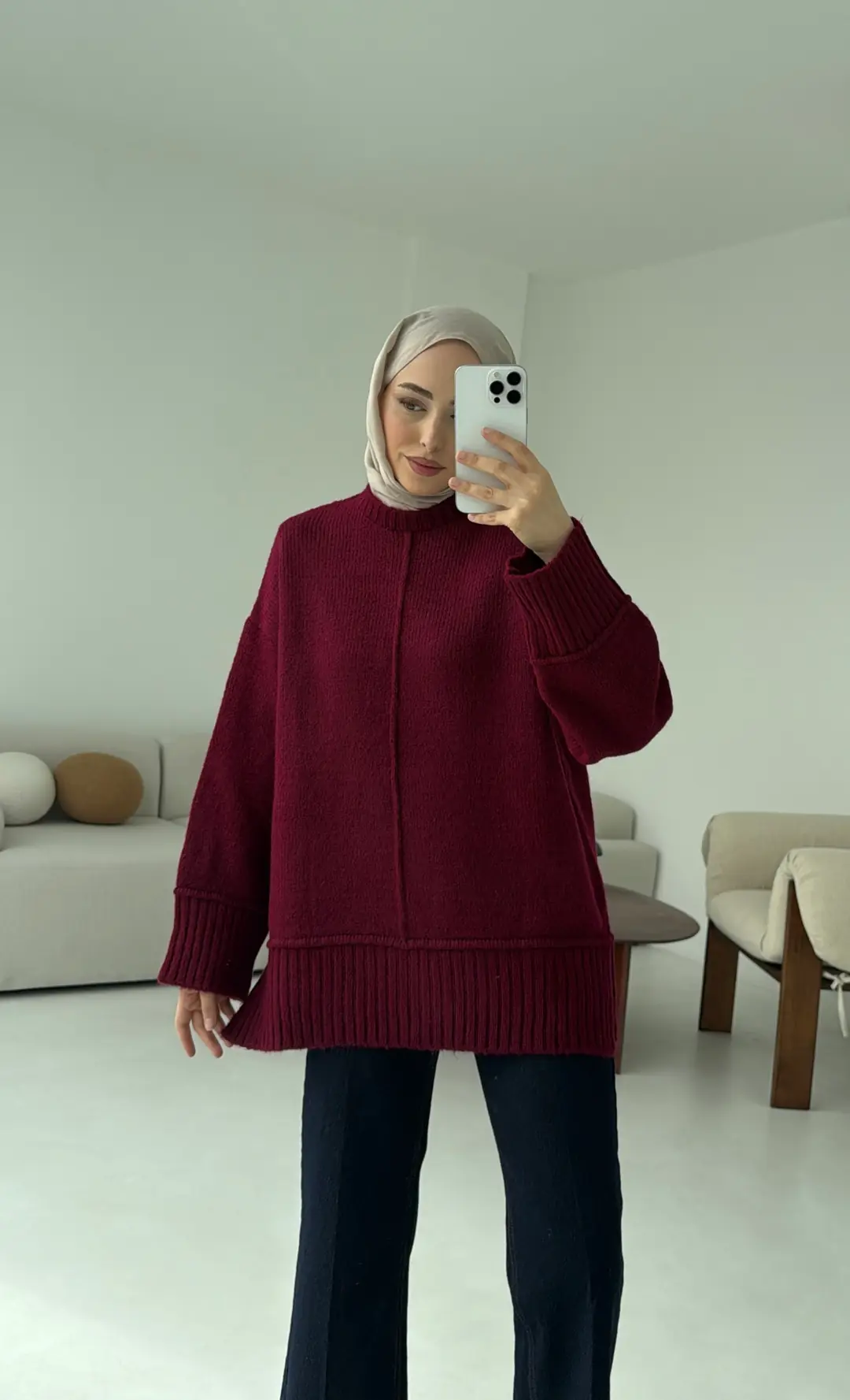 Kalın Manteş Kazak Bordo