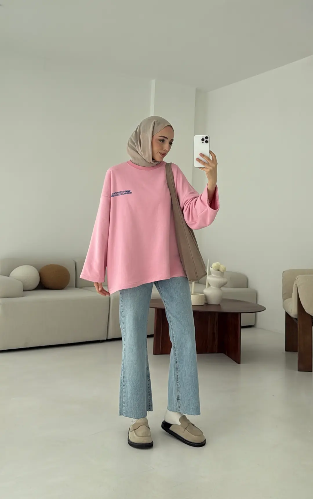 Nakışlı Oversize Sweatshirt Pembe