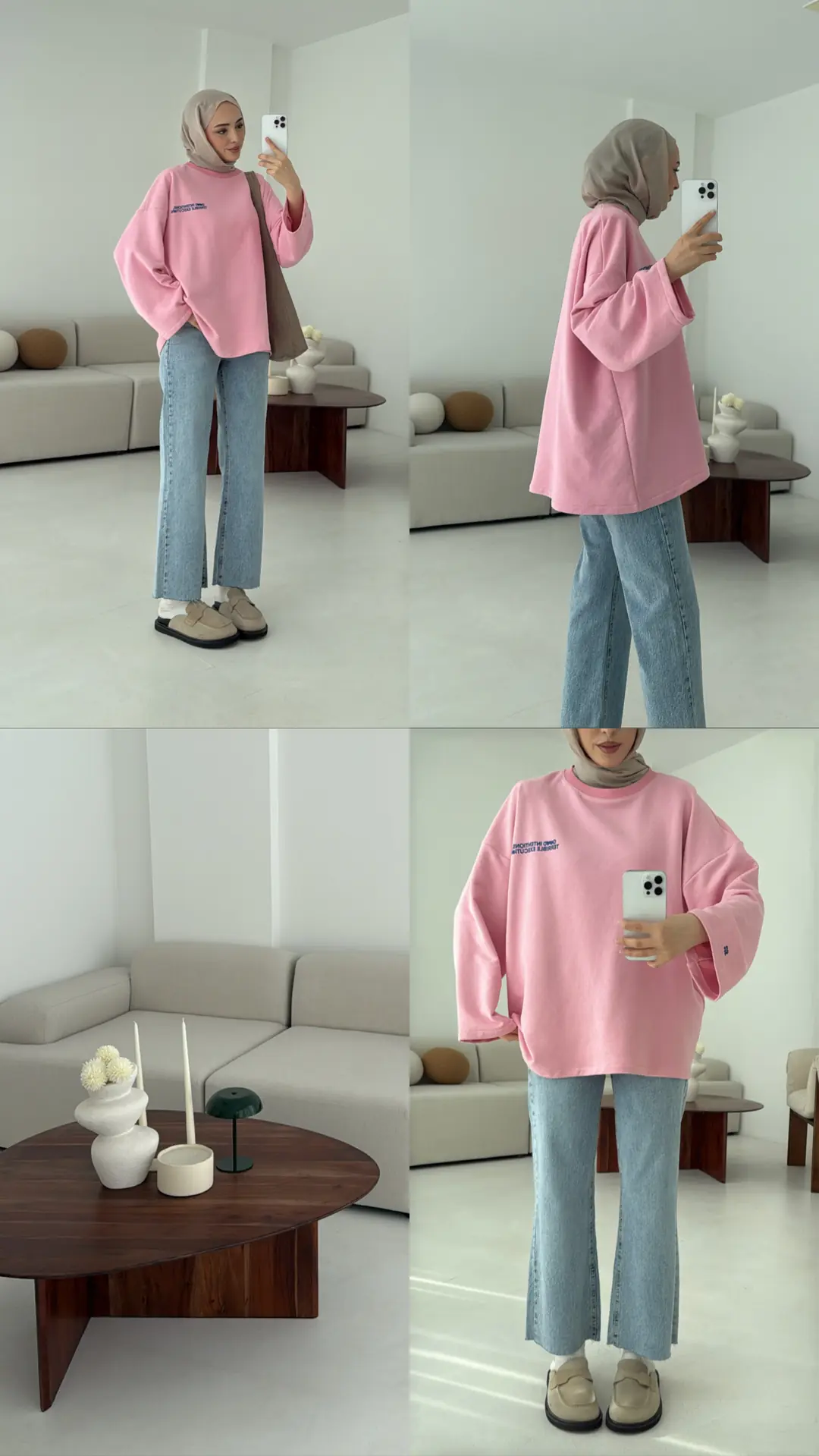 Nakışlı Oversize Sweatshirt Pembe