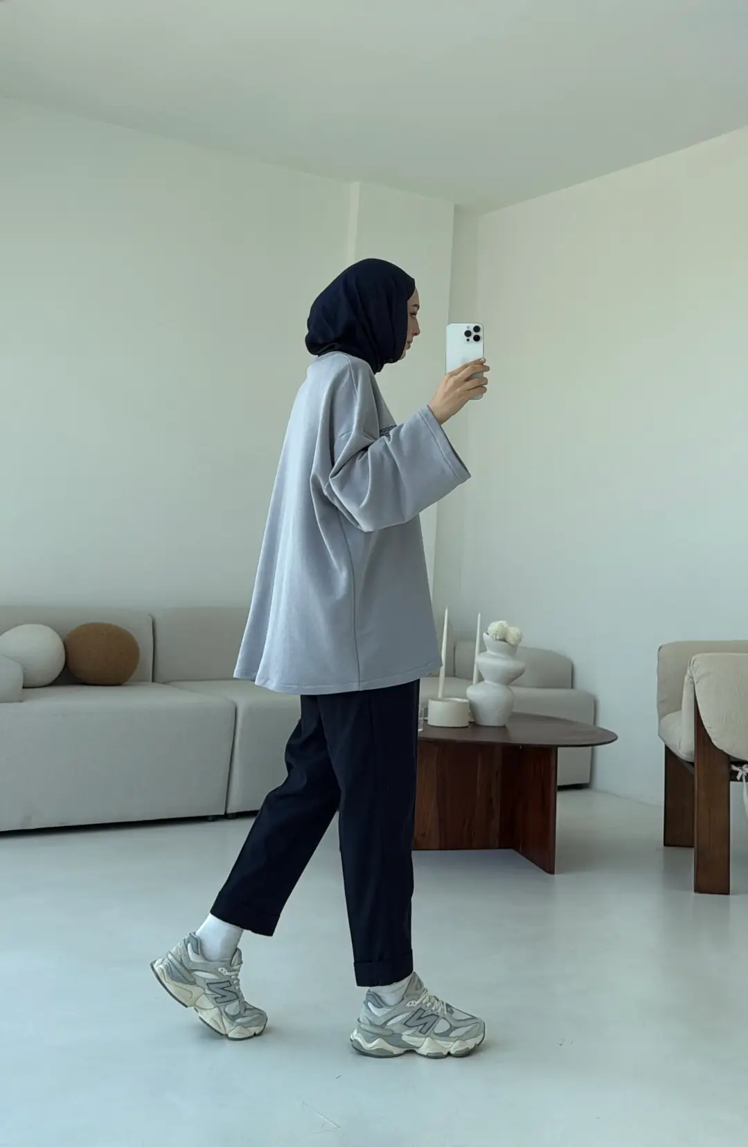 Nakışlı Oversize Sweatshirt Gri