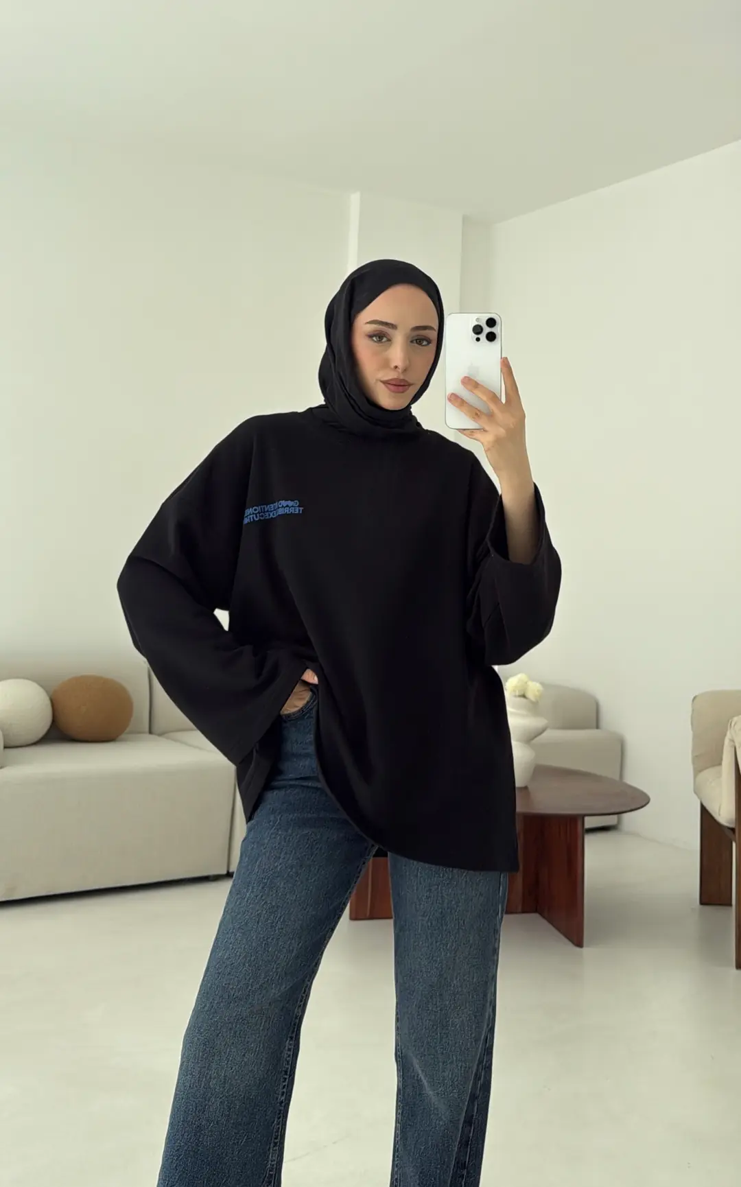 Nakışlı Oversize Sweatshirt Siyah