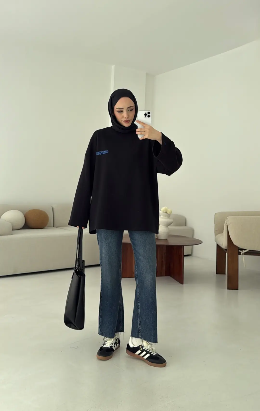 Nakışlı Oversize Sweatshirt Siyah