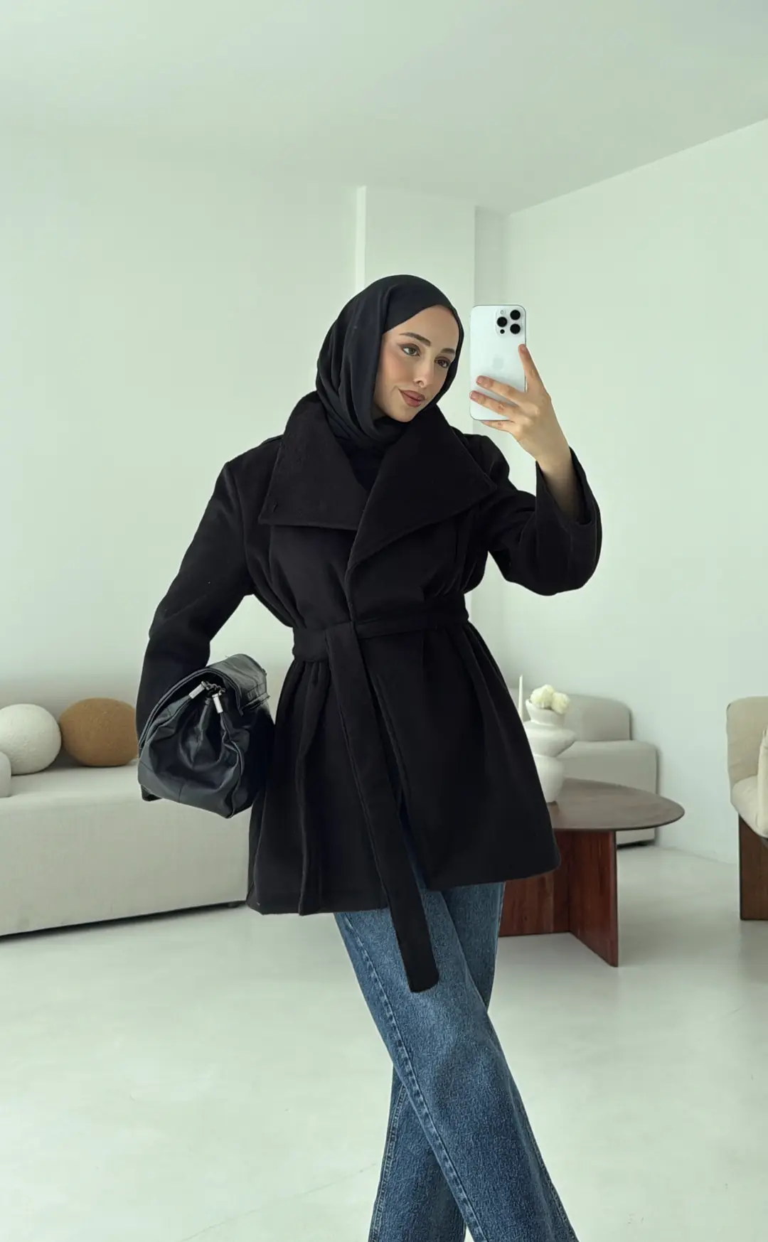 Dik Yaka Kaşe Kaban Siyah