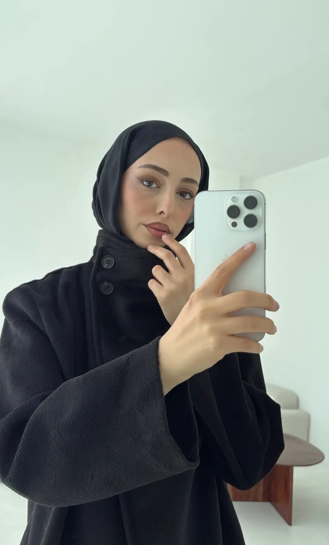 Dik Yaka Kaşe Kaban Siyah