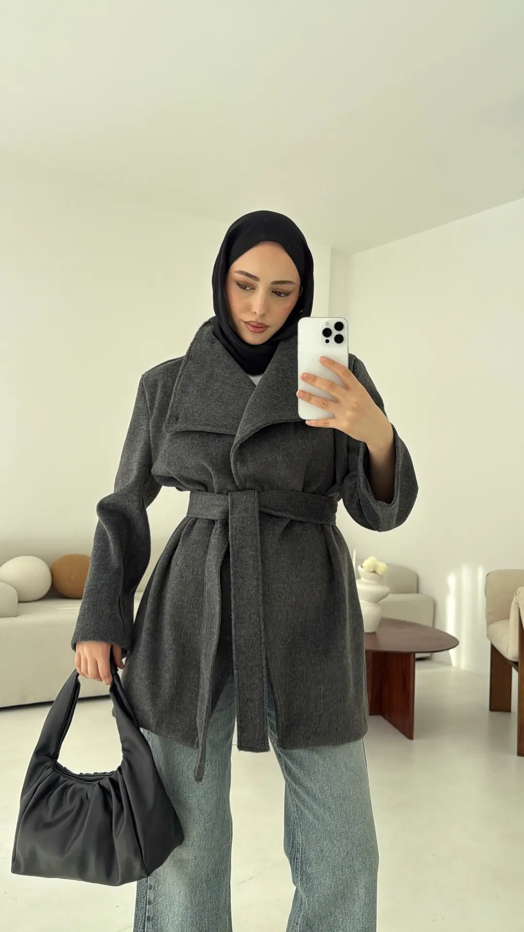 Dik Yaka Kaşe Kaban Antrasit