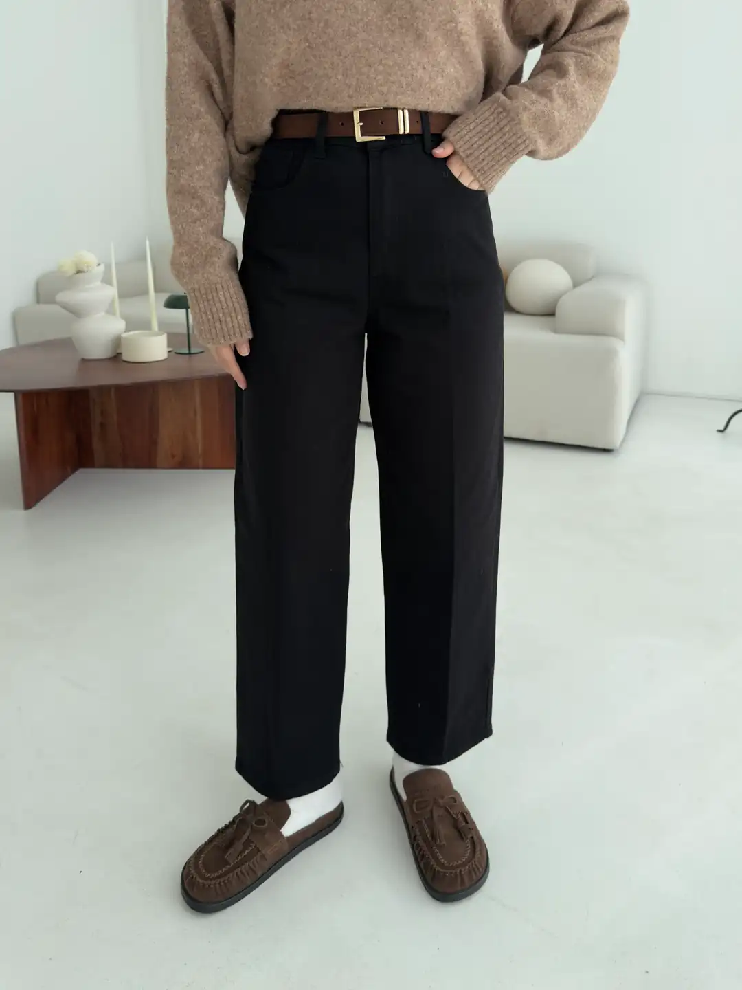 Siyah Kemerli Mom Jean