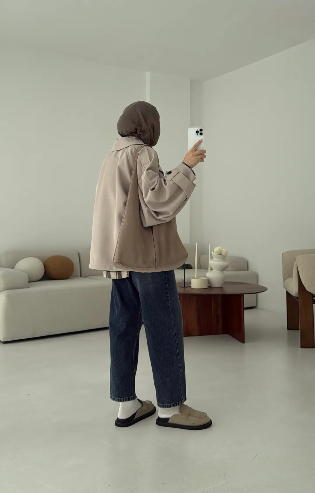 Geniş Kol Oversize Trençkot Taş