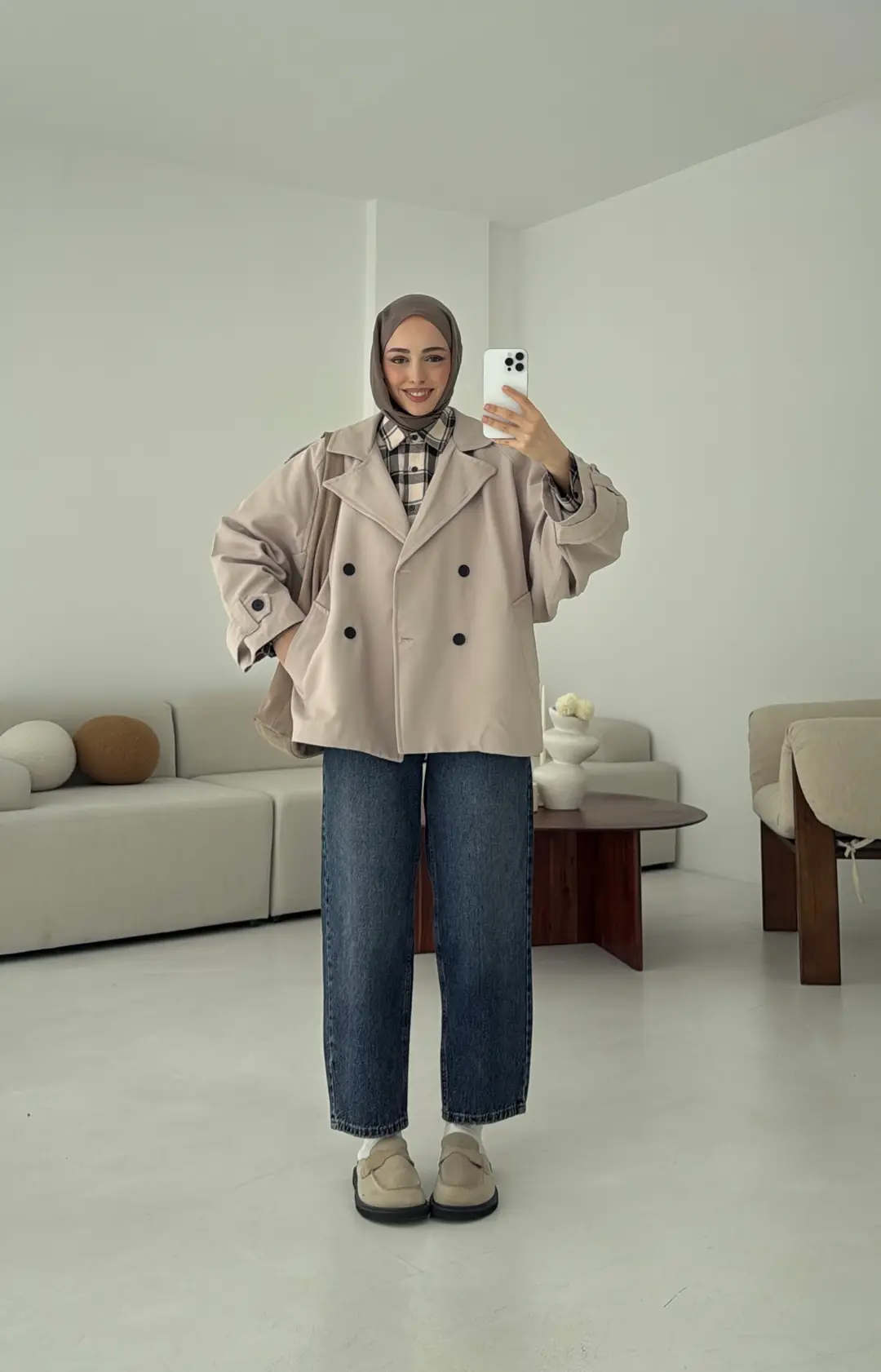 Geniş Kol Oversize Trençkot Taş