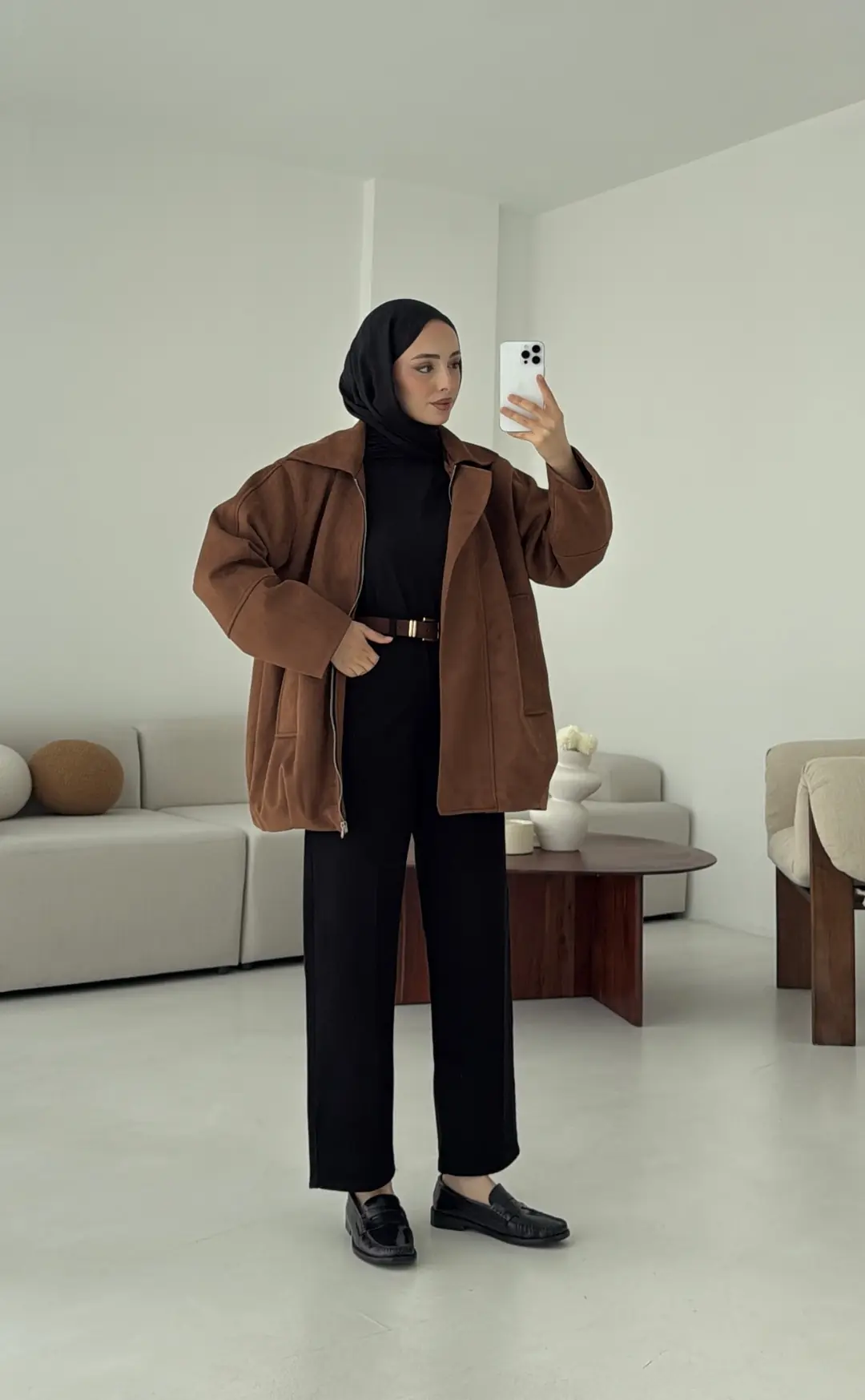 Fermuarlı Süet Ceket Taba