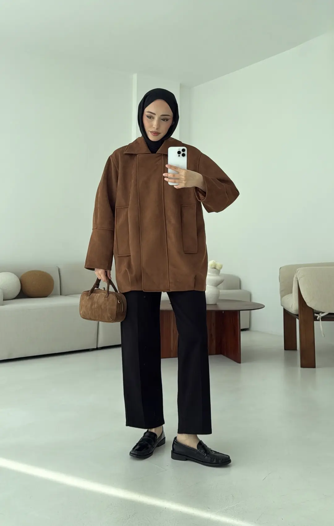 Fermuarlı Süet Ceket Taba