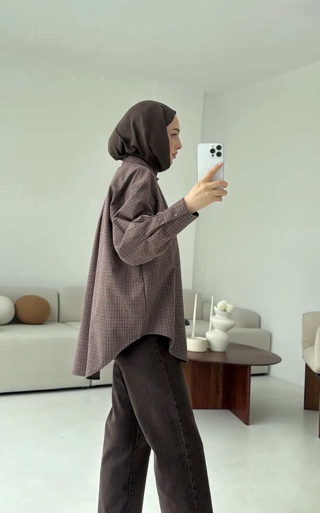 Kahve Lacivert Geçişli Ekose Gömlek