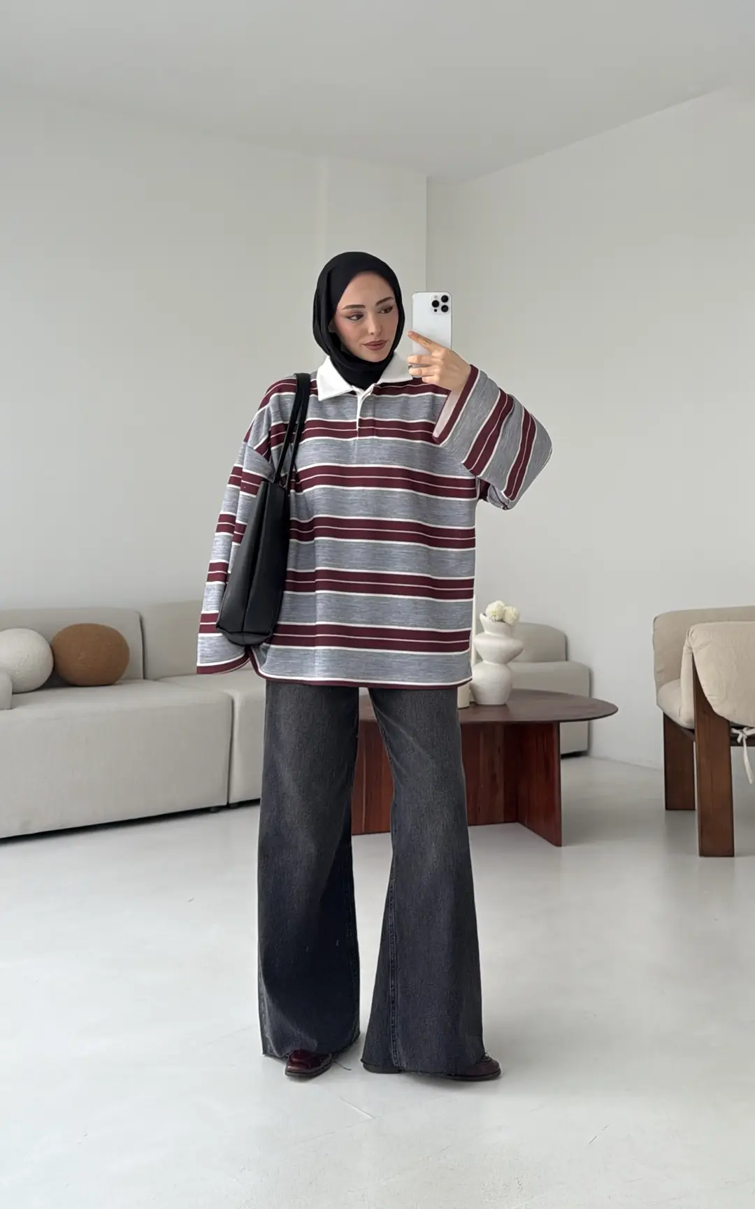 Fleece Polo Yaka Sweatshirt Gri