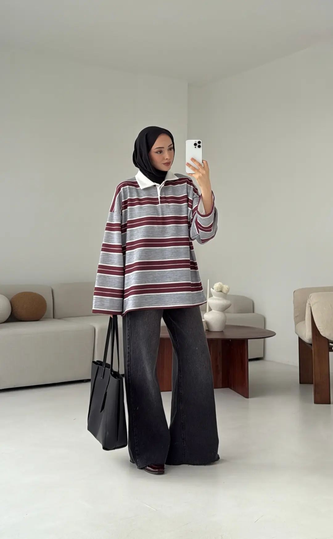 Fleece Polo Yaka Sweatshirt Gri