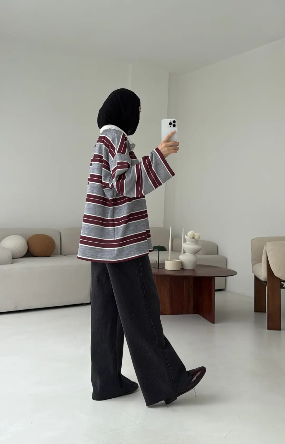 Fleece Polo Yaka Sweatshirt Gri
