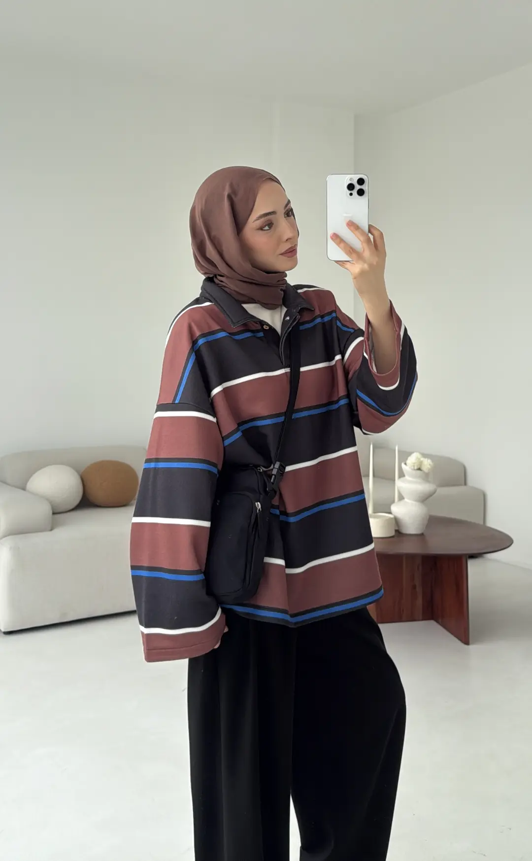 Fleece Polo Yaka Sweatshirt Kahve