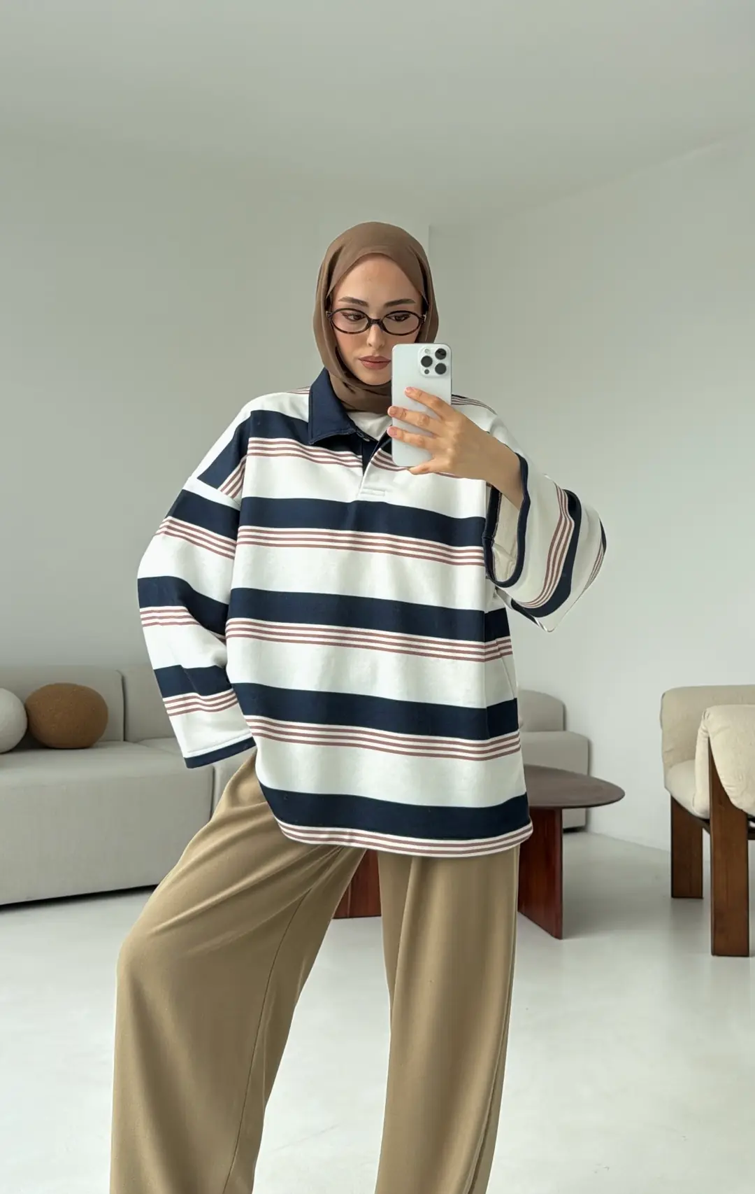 Fleece Polo Yaka Sweatshirt Lacivert