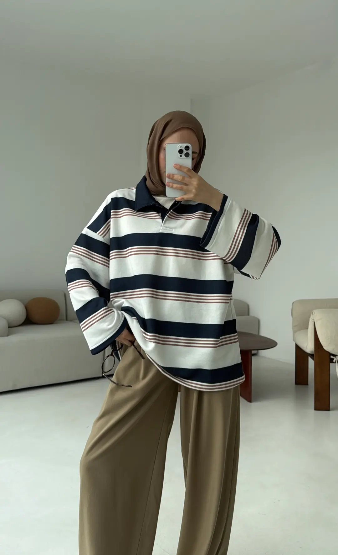 Fleece Polo Yaka Sweatshirt Lacivert