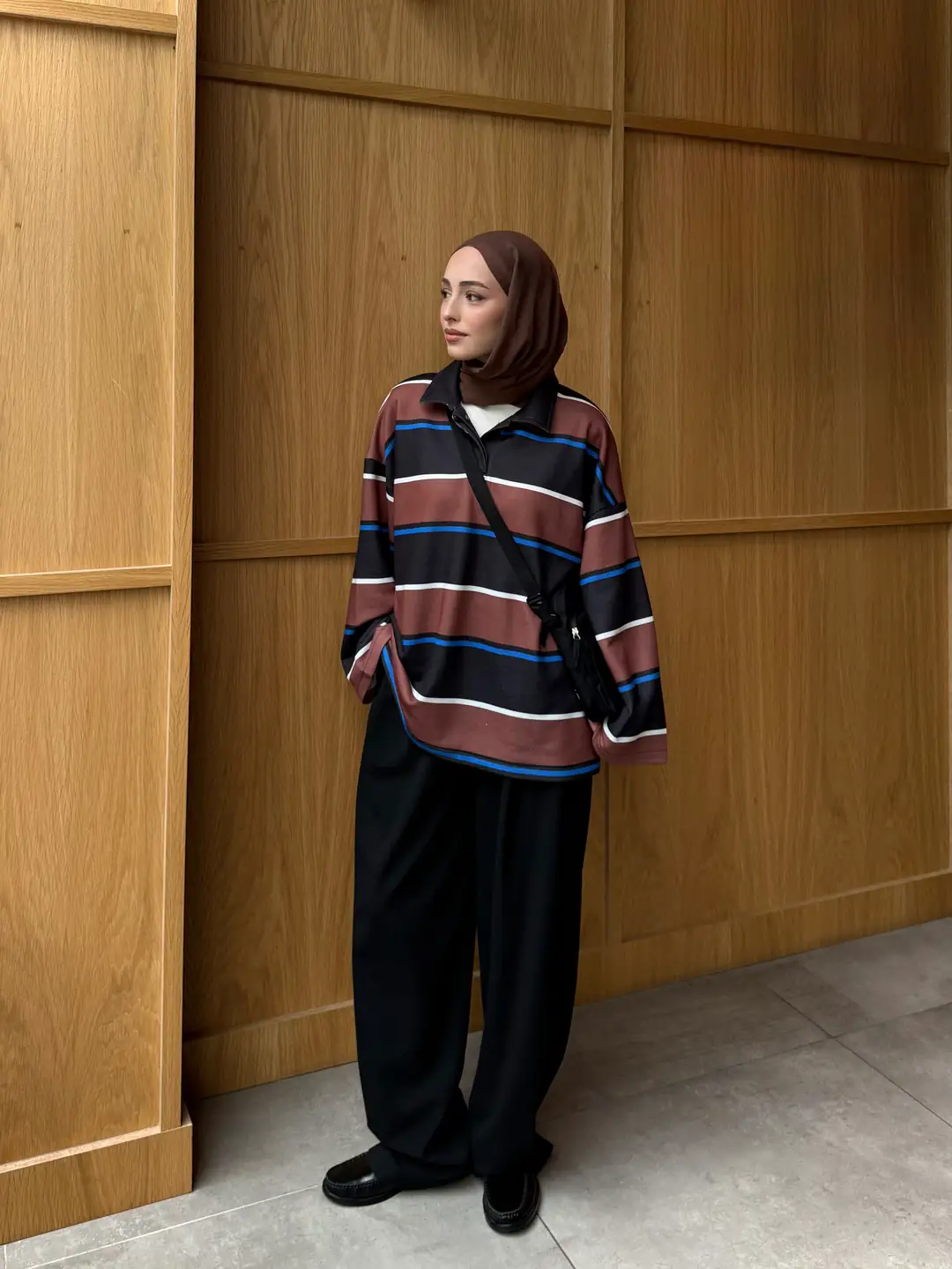 Fleece Polo Yaka Sweatshirt Kahve