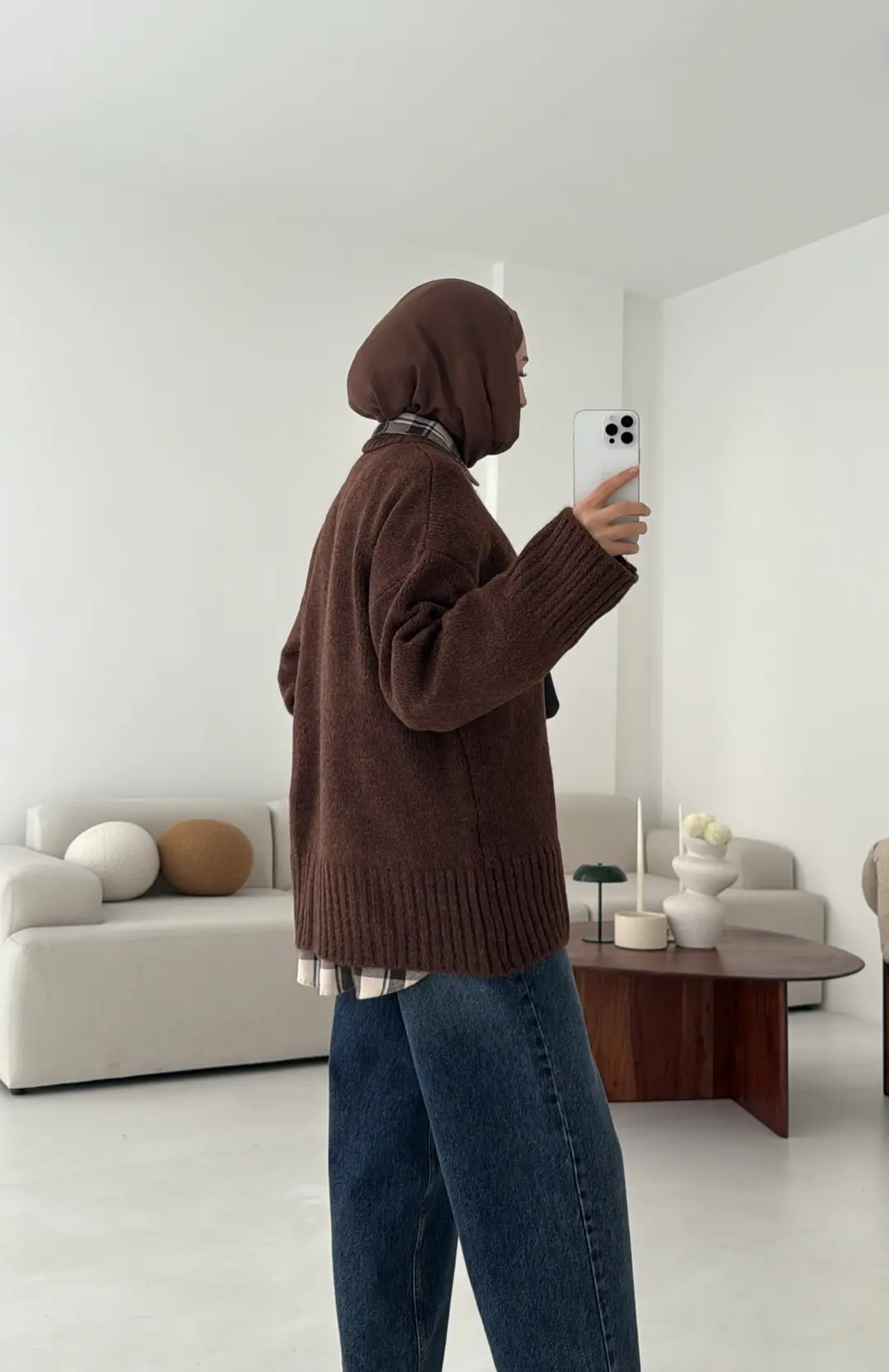 Oversize Soft Triko Kazak Kahve