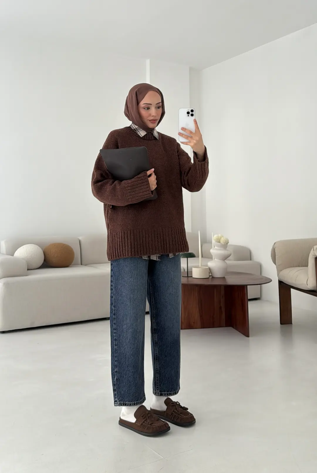 Oversize Soft Triko Kazak Kahve