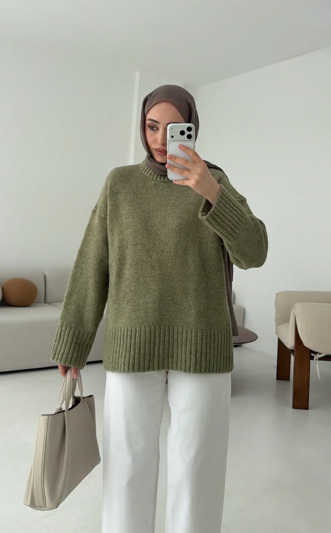 Oversize Soft Triko Kazak Yeşil