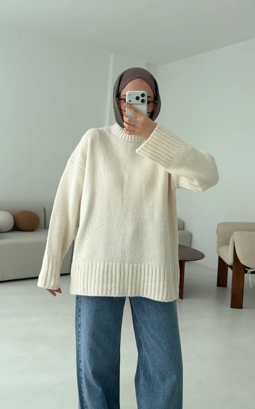 Oversize Soft Triko Kazak Krem