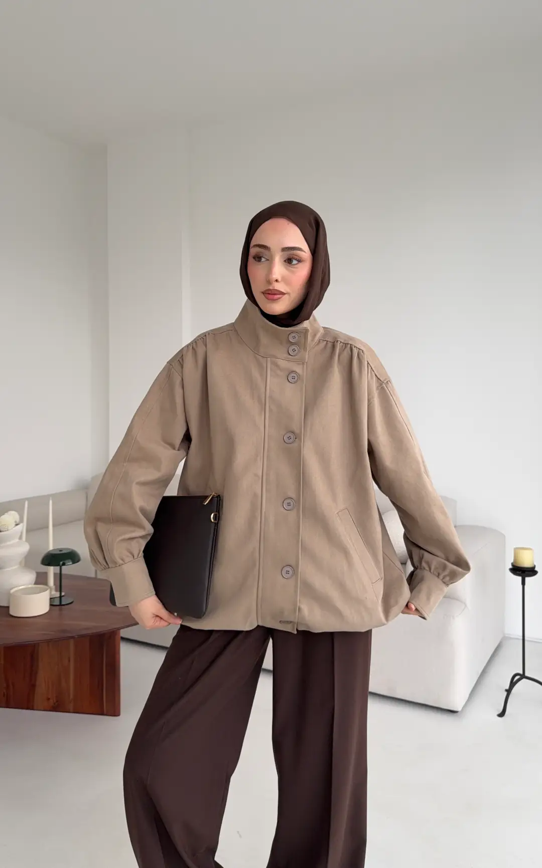 Bomber Gabardin Ceket Bej