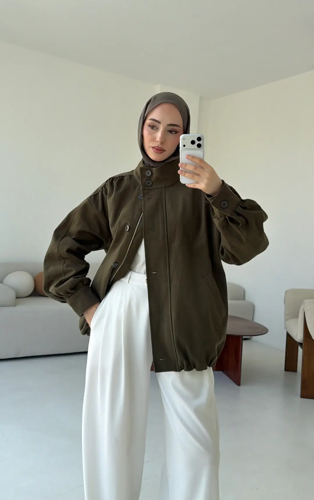 Bomber Gabardin Ceket Haki