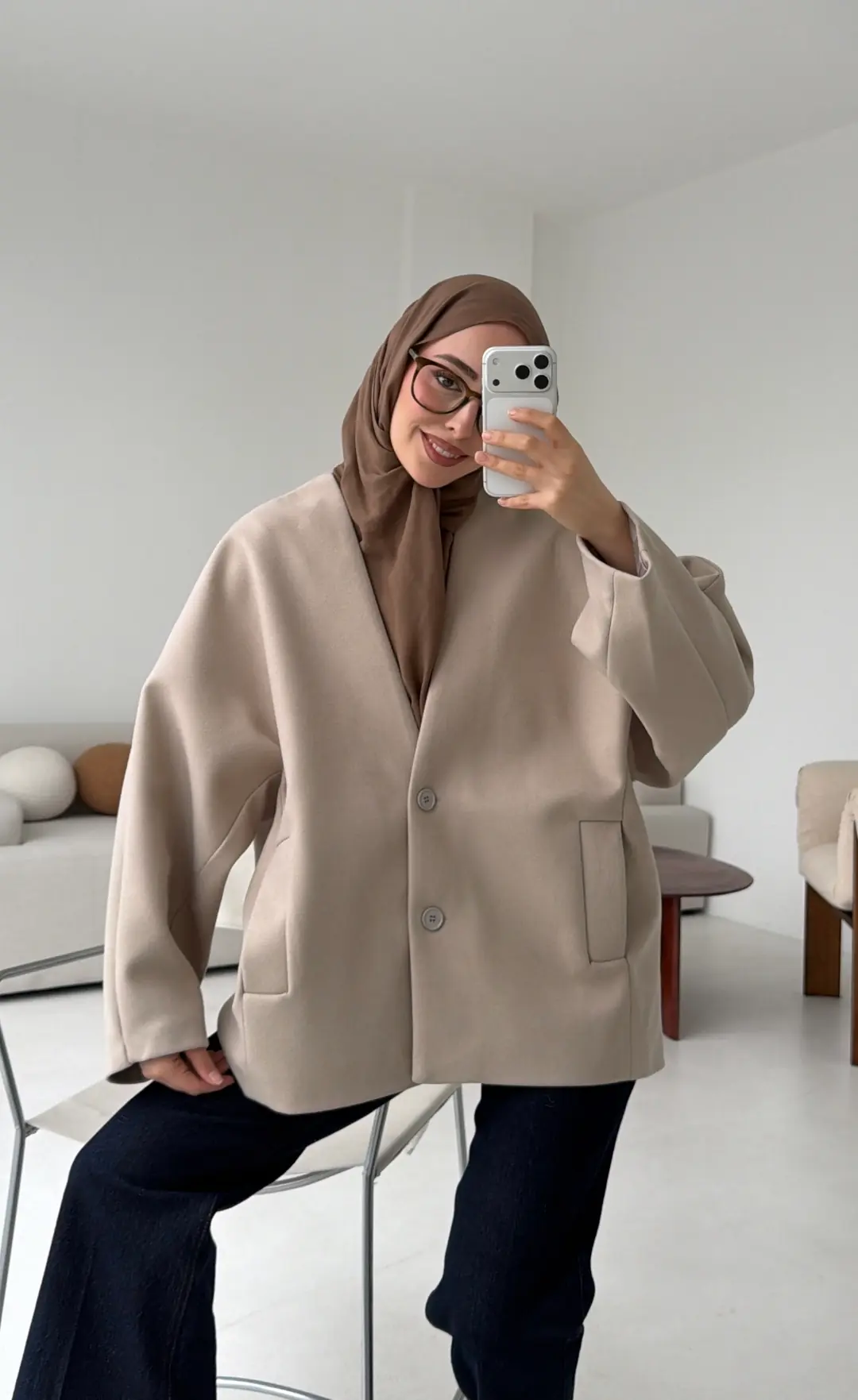 Soft Oversize Kaşe Kaban Taş