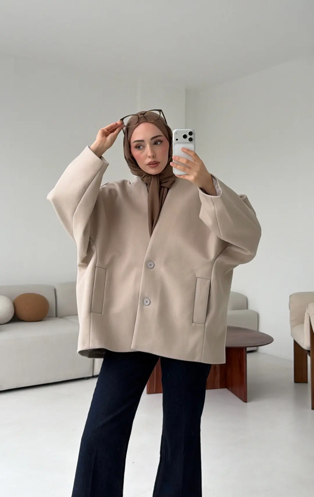 Soft Oversize Kaşe Kaban Taş