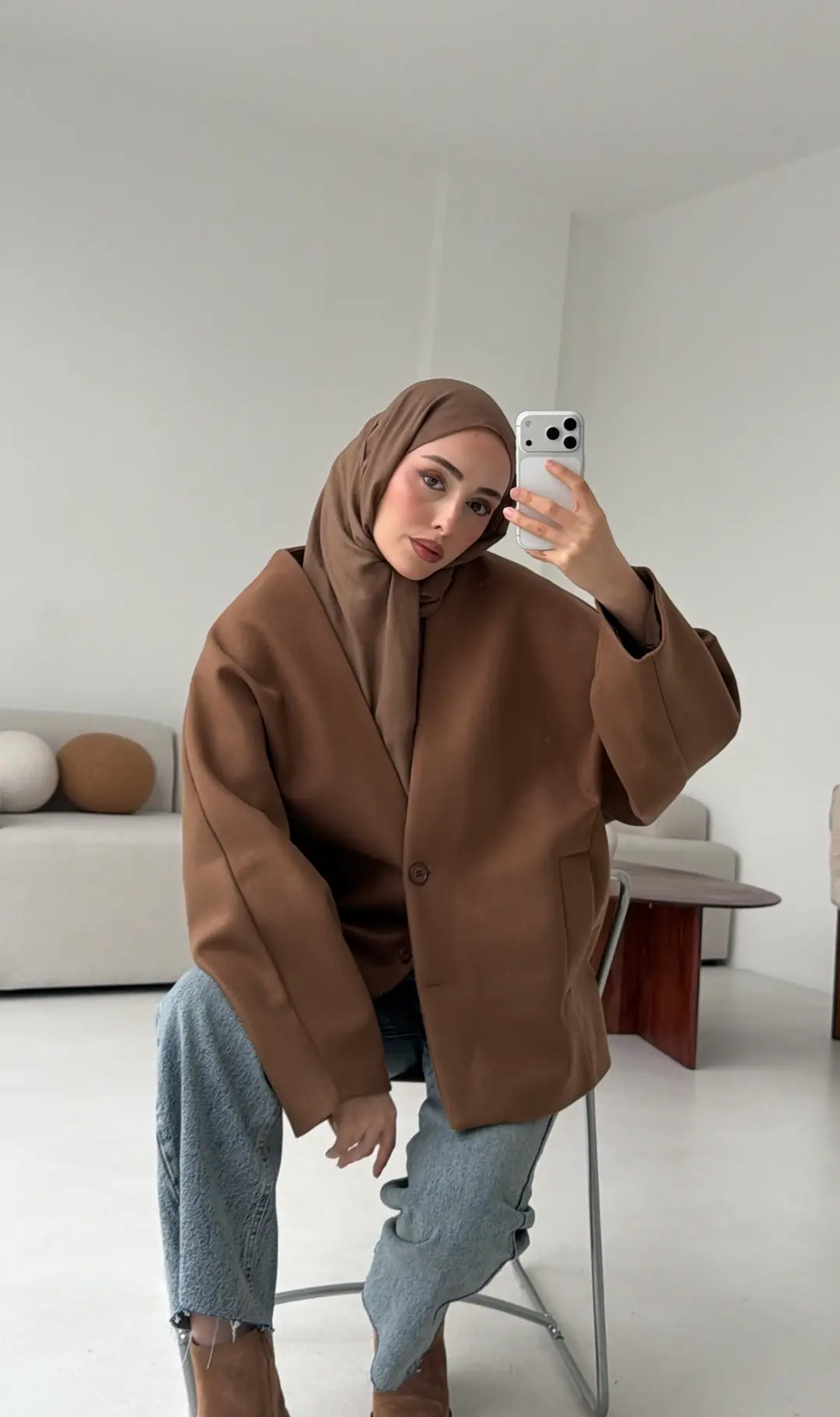 Soft Oversize Kaşe Kaban Kestane Kahve