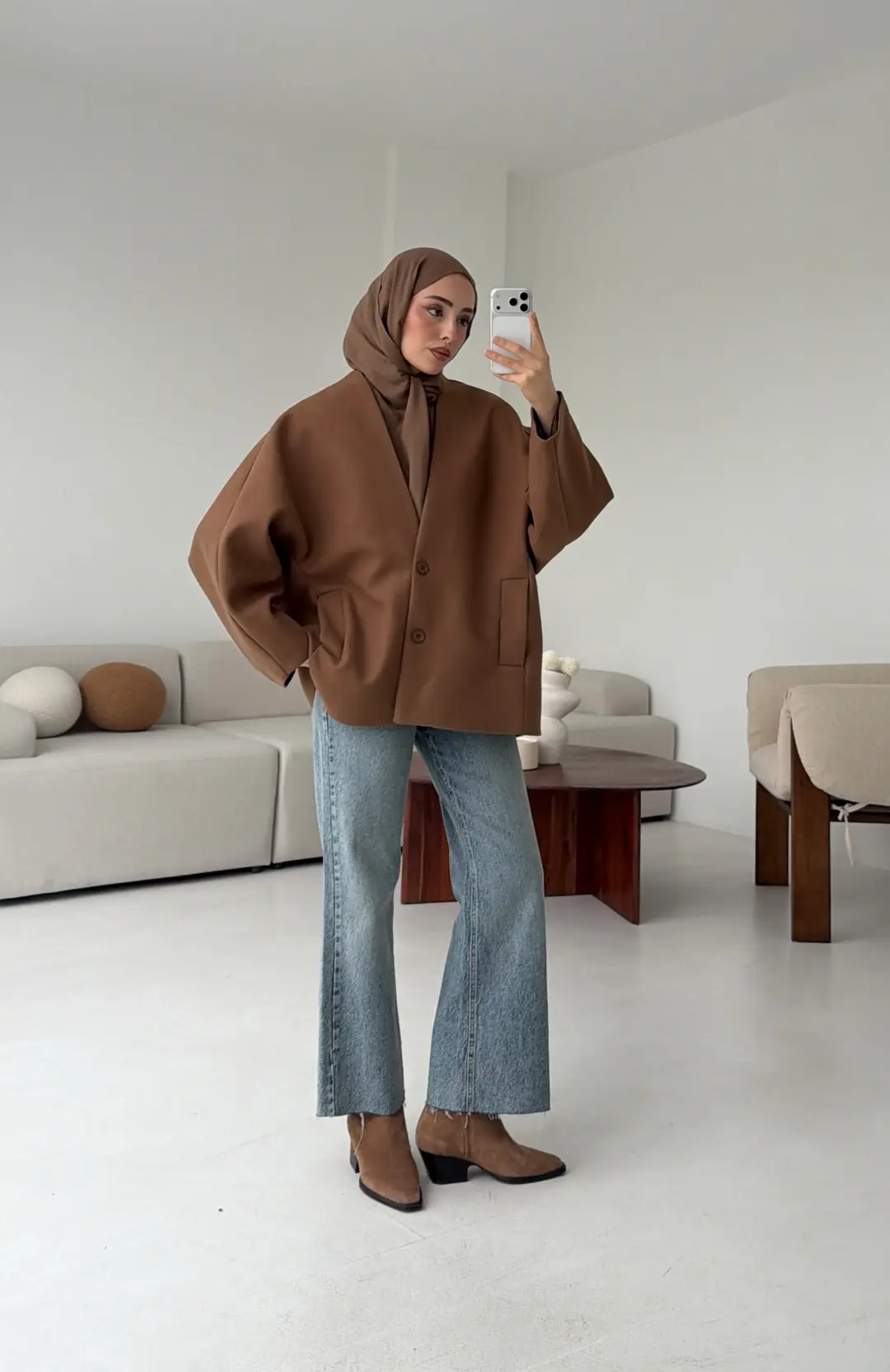 Soft Oversize Kaşe Kaban Kestane Kahve