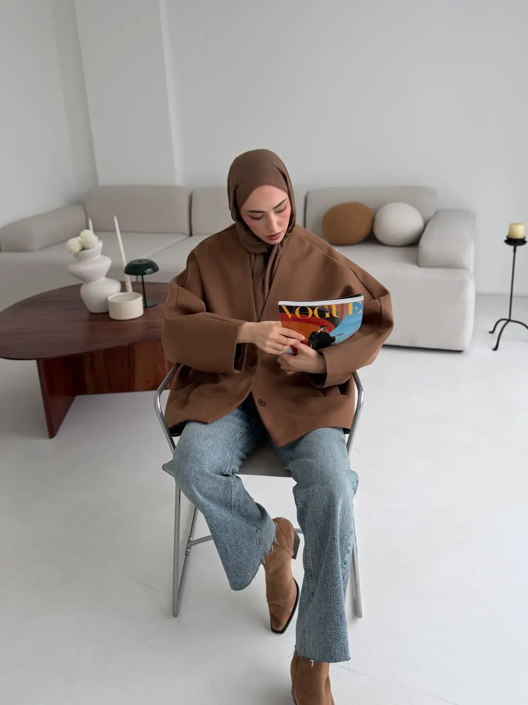 Soft Oversize Kaşe Kaban Kestane Kahve