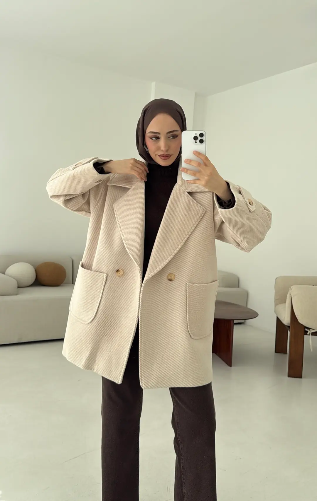 Bej Geçişli Kaşe Kaban