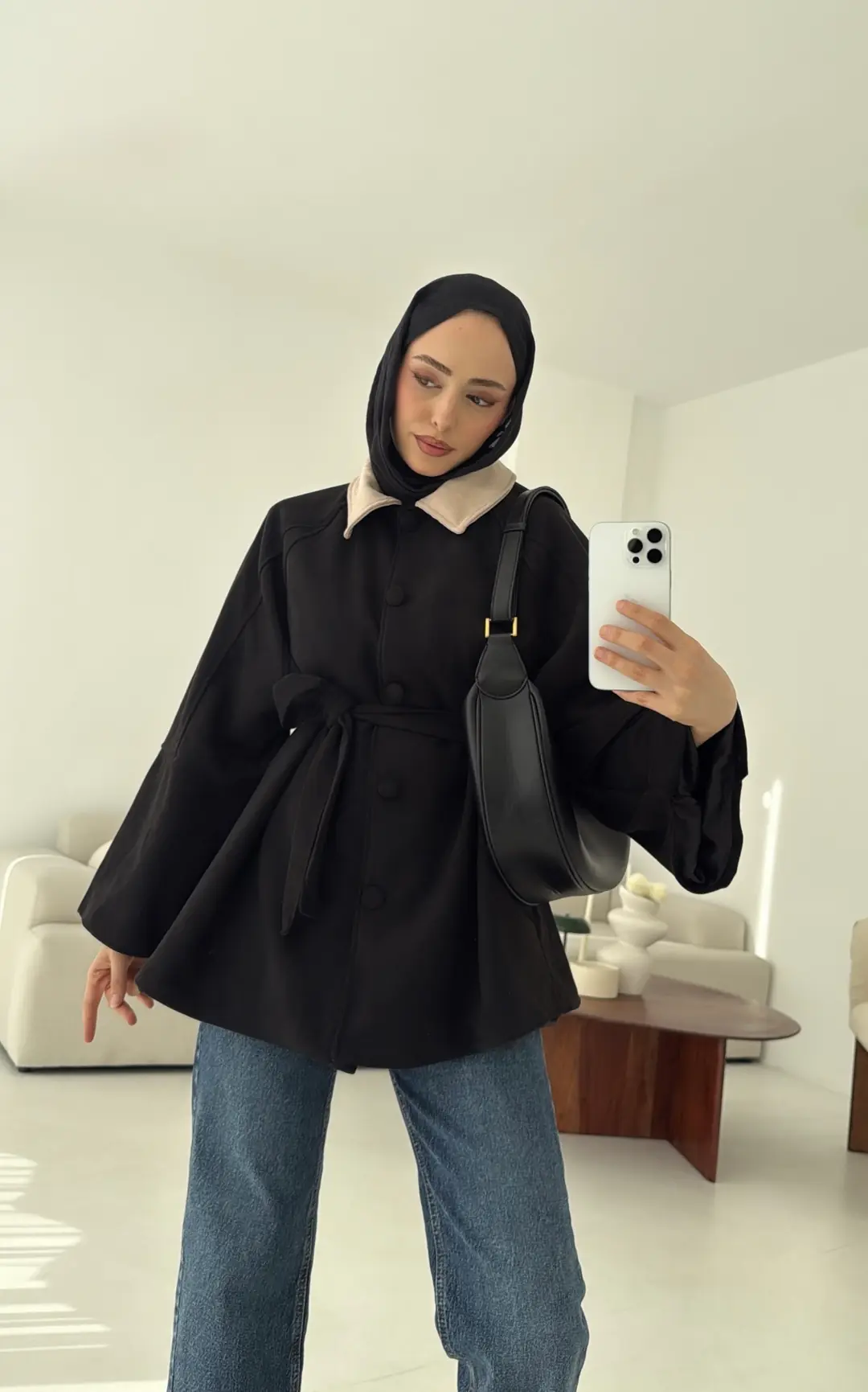 Nubuk Kontrast Yaka Ceket Siyah