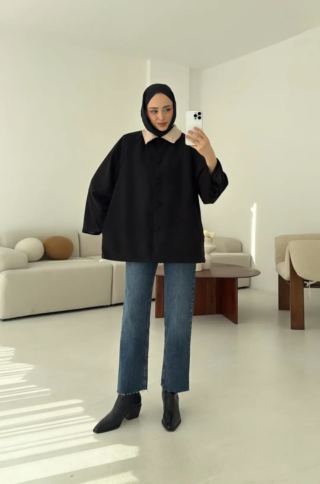 Nubuk Kontrast Yaka Ceket Siyah