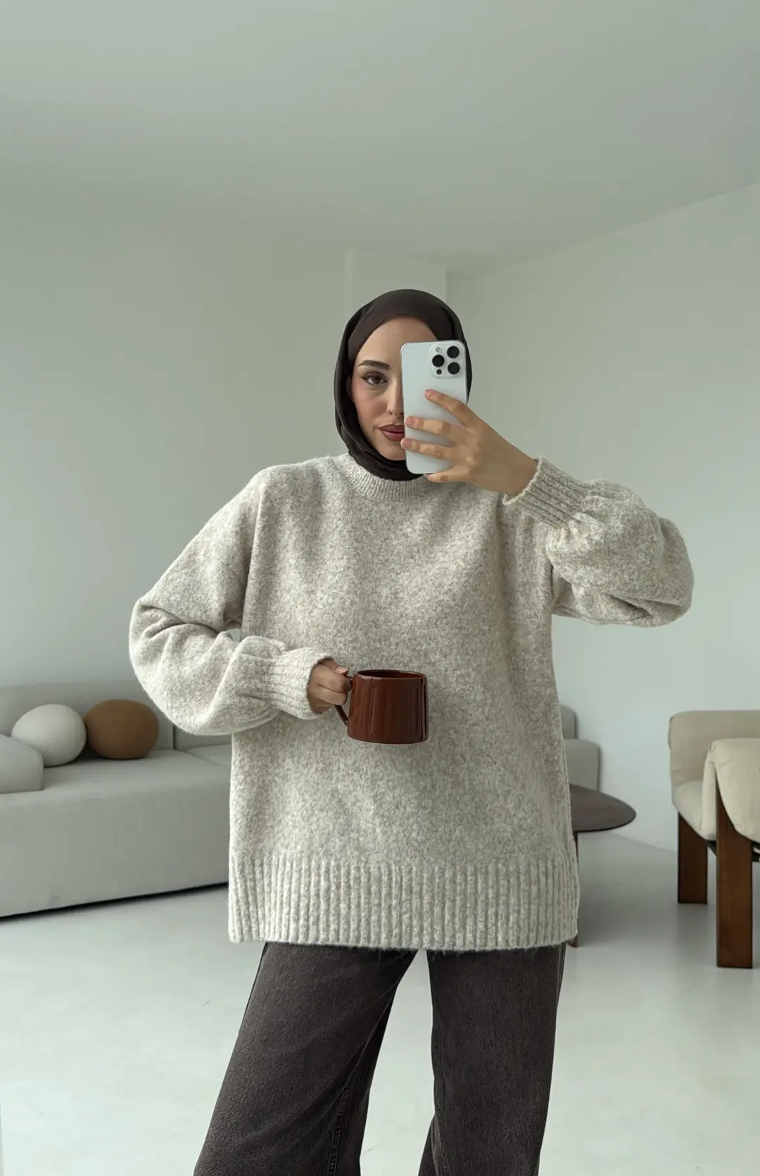 Balon Kol Yumuşak Kazak Bej