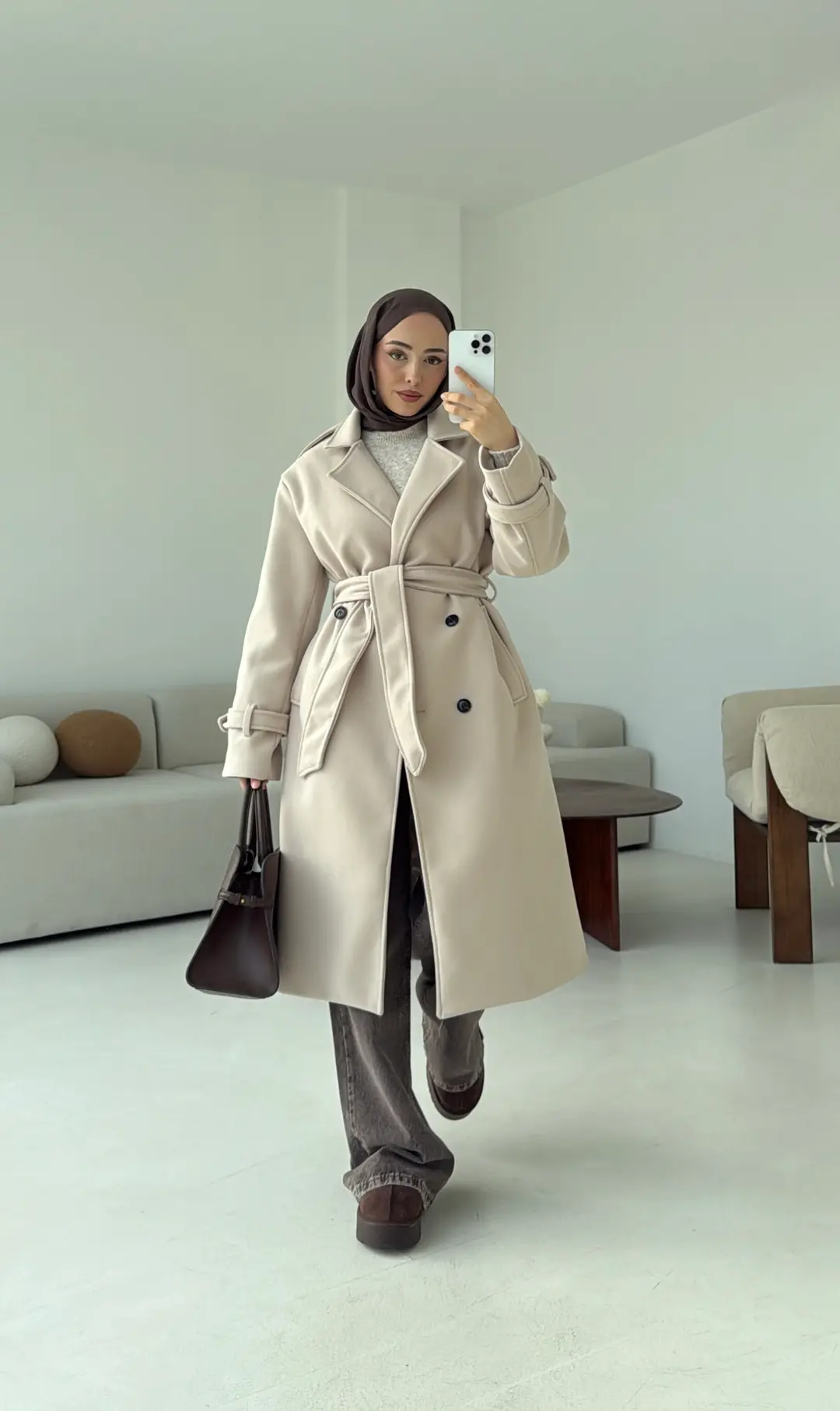 Premium Uzun Kaşe Kaban Bej