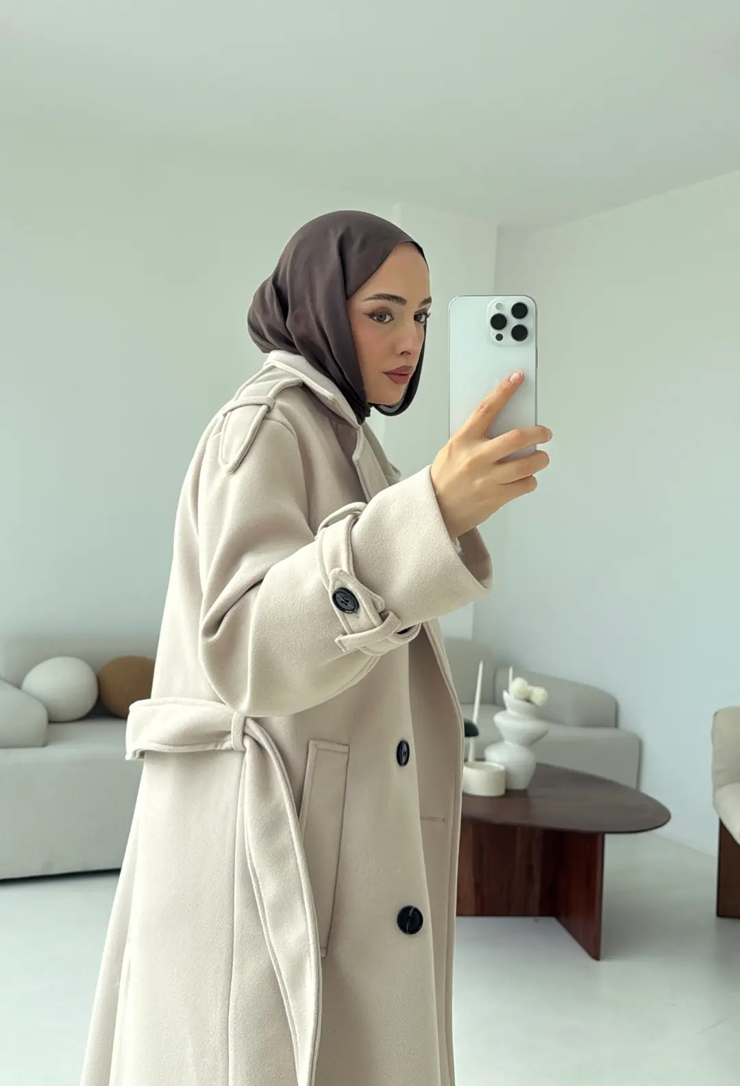 Premium Uzun Kaşe Kaban Bej