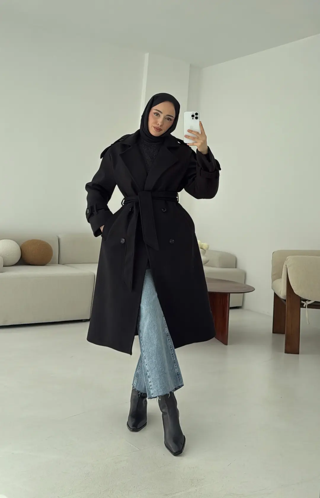 Premium Uzun Kaşe Kaban Siyah