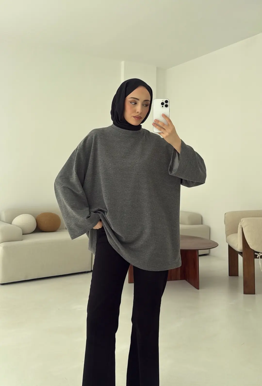 Basic İki İplik Sweat Koyu Gri