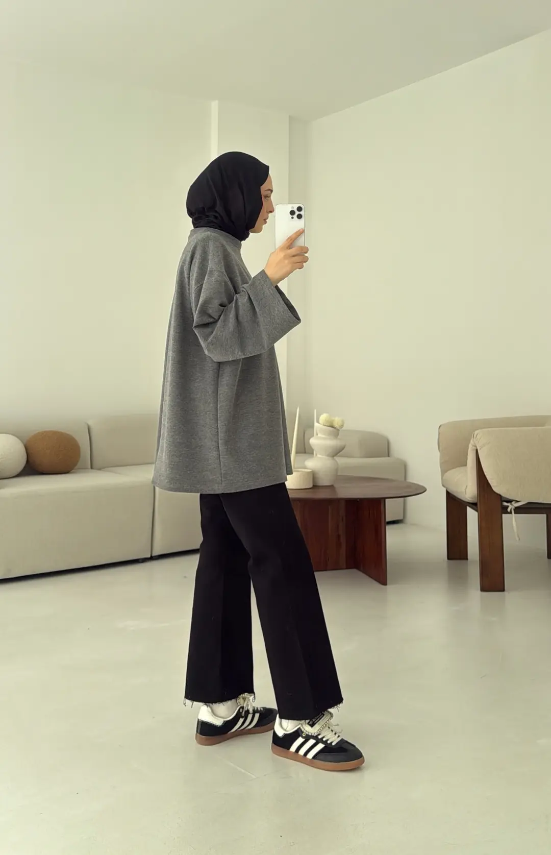 Basic İki İplik Sweat Koyu Gri