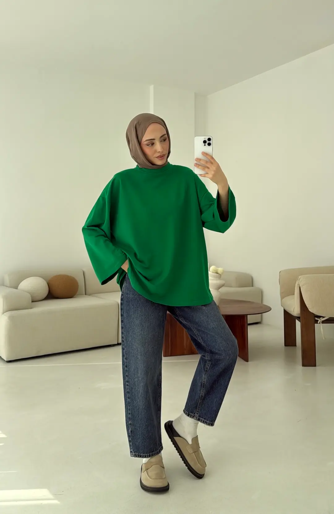 Basic İki İplik Sweat Yeşil