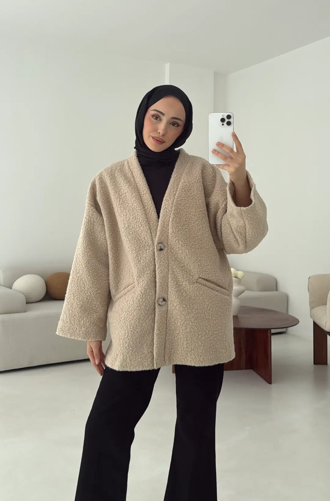 Kemerli Buklet Ceket Bej