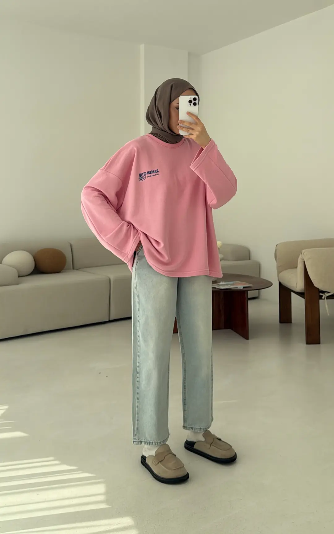 Ramen Baskılı Sweat Pembe