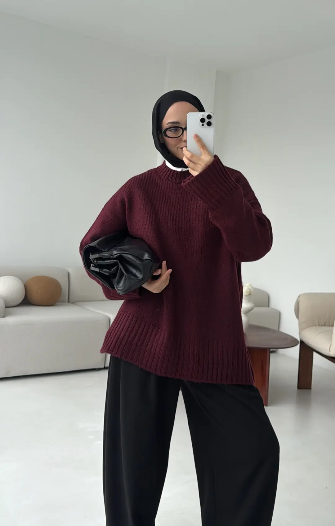Oversize Soft Triko Kazak Bordo