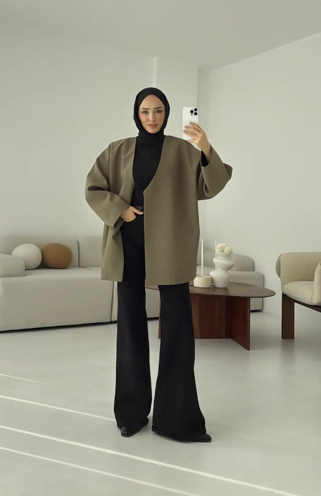 Deri Kemer Detay Oversize Ceket Haki