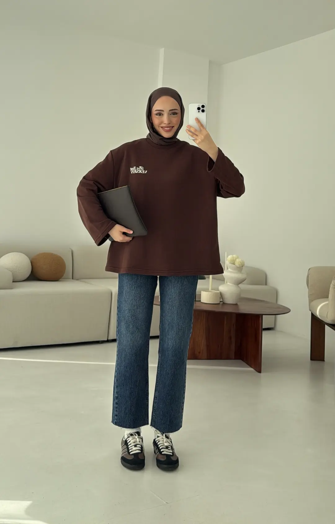 Version Baskılı Sweatshirt Kahve