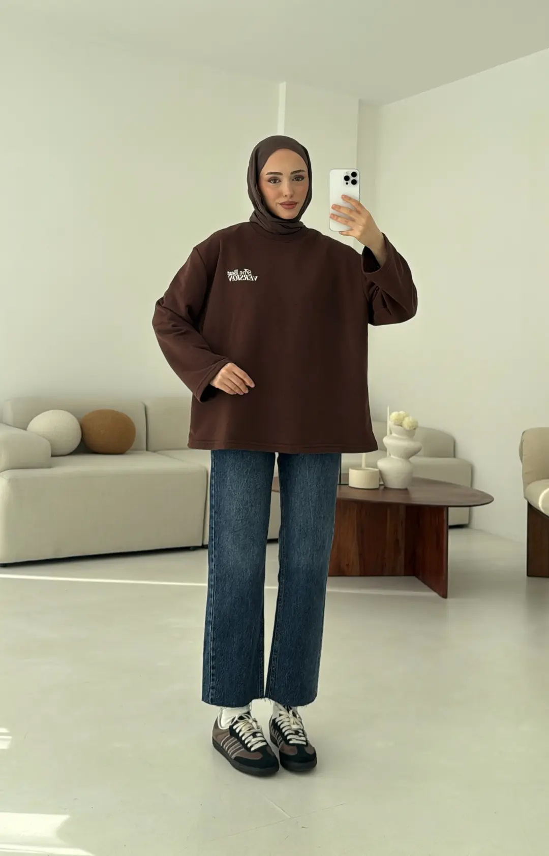 Version Baskılı Sweatshirt Kahve