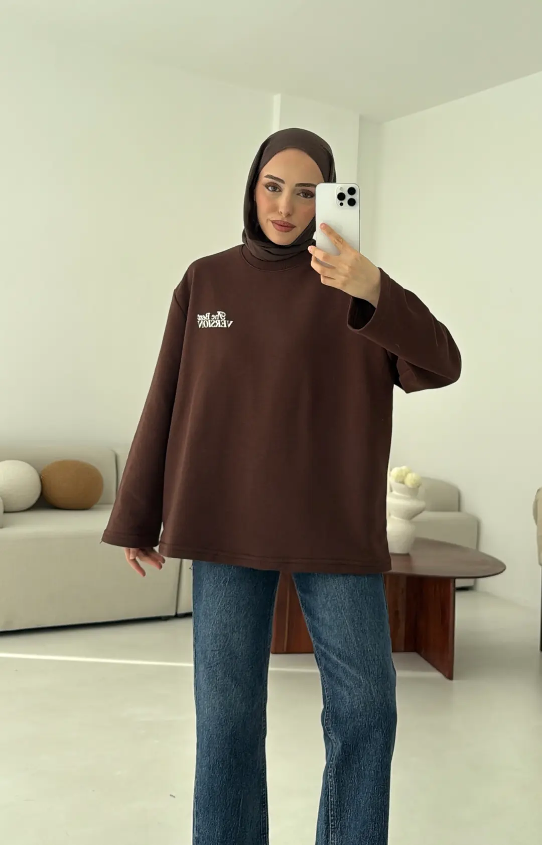 Version Baskılı Sweatshirt Kahve